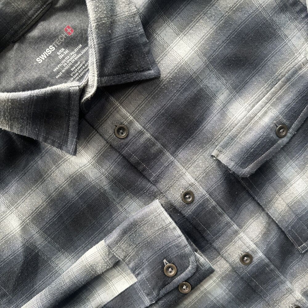 SwissTech+ Men's Flannel Shirt Set Long Sleeve, Button-Up, S (34-36) Bl. Plaid